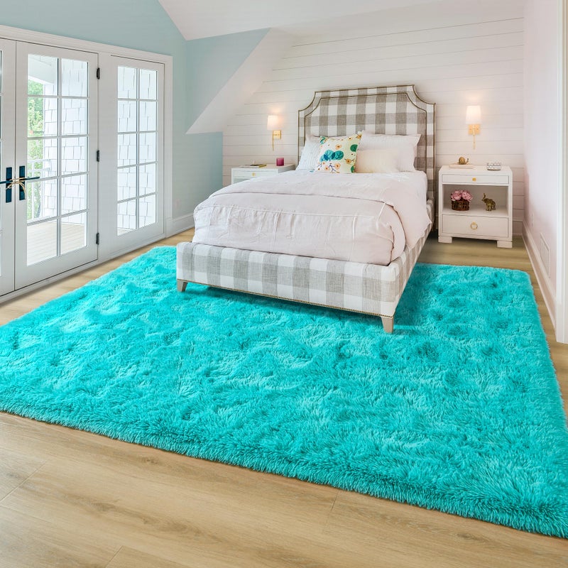 junovo Washable, Non-Slip Area Rug, Ultra Soft Area Rugs 6x9 Feet Fluffy Carpets for Bedroom Kids Girls Boys Baby Living Room Shaggy Floor Nursery Rug Home Bedroom Mats, Turquoise Blue - Image 4